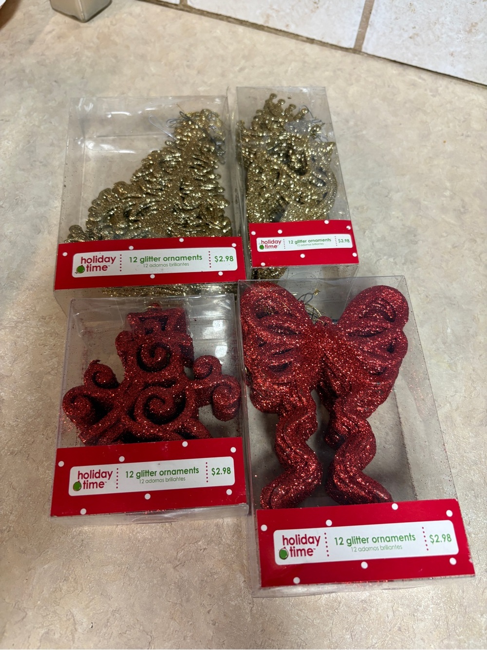 Holiday Time Red and Gold Glitter Holiday Accents - Assorted Ornaments